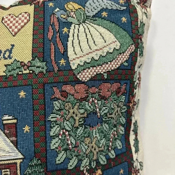 Vintage Christmas Tapestry Needlepoint Pillow 16” Square Celebrate Christmas - Picture 4 of 9